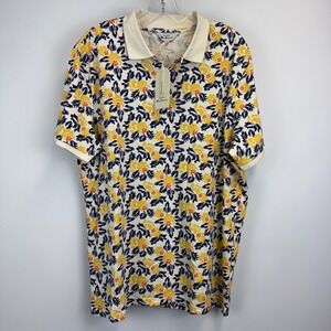 Ben Sherman Mens Floral Polo‎ Shirt Ivory Yellow Blue Cotton BS12SK185 NWT L